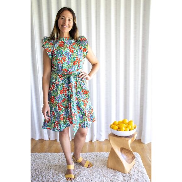 Banjanan Dresses & Skirts - Banjanan Womens Large Audrey Ruffle Sleeve Poppy Floral Mini Dress Colorful